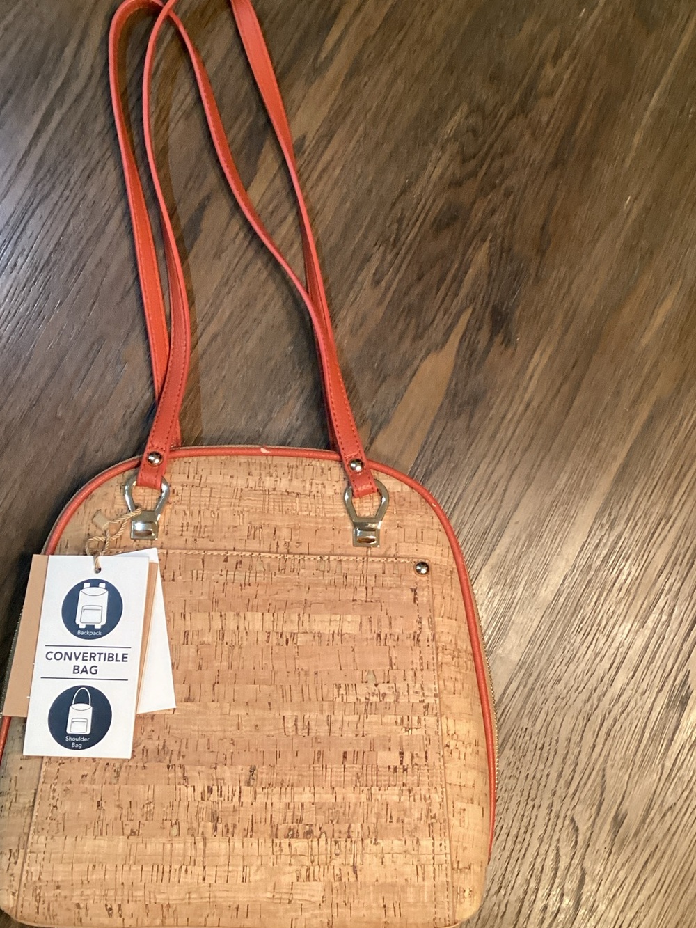 Convertible Cork Shoulder Bag with Orange Trim